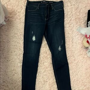 Hollister Dark Blue Skinny Jeans with Distressed Details